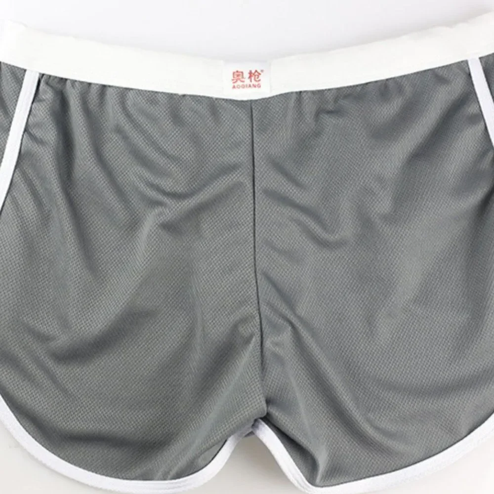 Men's Retro Gym Shorts Trunks with Pouch Gray